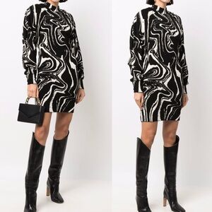 Rotate Birger Christensen Abstract Puff Sleeve Sweater Knit Mini Dress